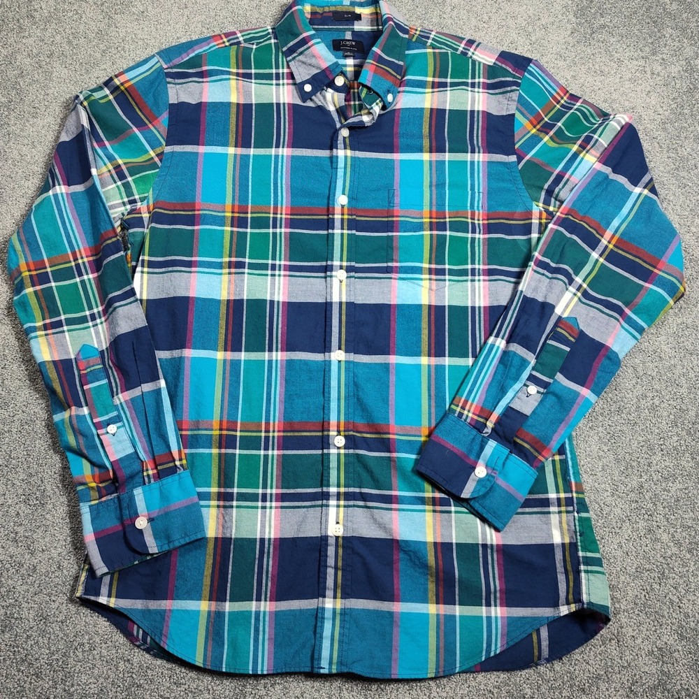 J Crew Button Down Shirt Mens M Slim Fit Summer Plaid Blue Multi 44917 Excellent